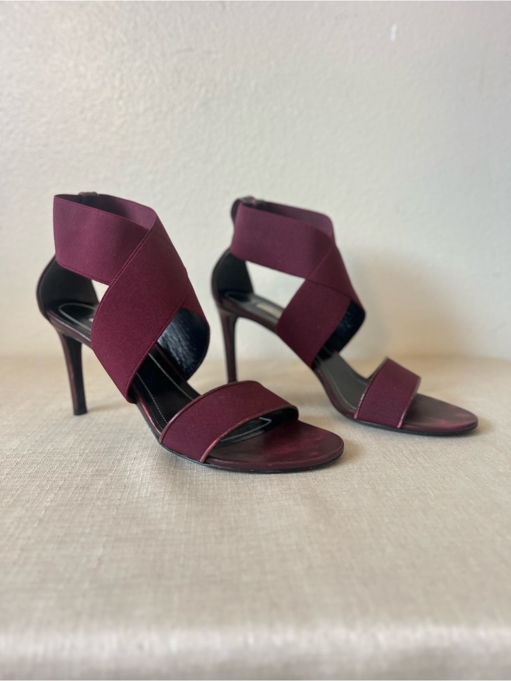 Balenciaga Burgundy Wrap-Strap High Heel Sandals